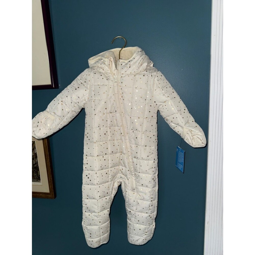 Lullaby Baby Cream Quilted Snowsuit with Gold Stars